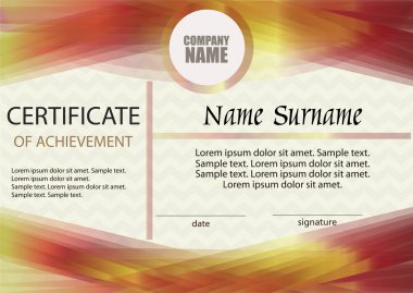 Başarı belgesi veya diploma şablonu. Yatay. 