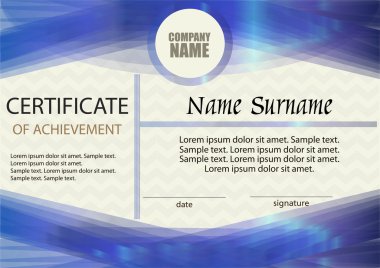 Başarı belgesi veya diploma şablonu. Yatay. 
