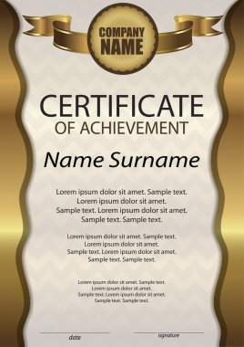 Başarı veya diploma altın sertifika. Şablon dikey.