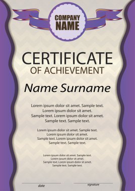 Mor başarı belgesi veya diploma. Şablon dikey.