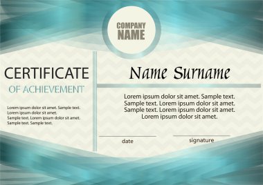 Başarı belgesi veya diploma şablonu. Yatay.