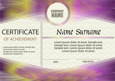Başarı belgesi veya diploma şablonu. Yatay.