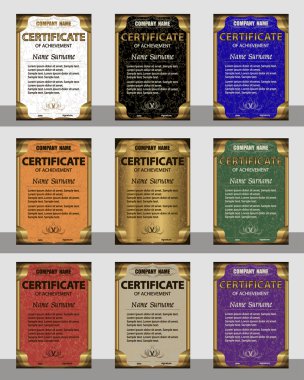 Başarı dikey şablonunun sertifika ayarlayın. Altın Çerçeve. 