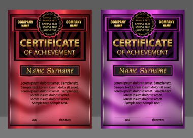 Başarı ya da diploma sertifikası. Set kırmızı ve mor. 