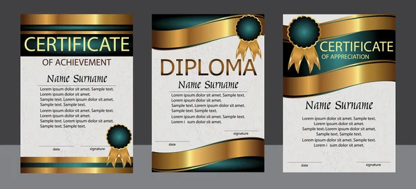 Certificado de logro, apreciación, diploma plantilla vertical . — Archivo Imágenes Vectoriales
