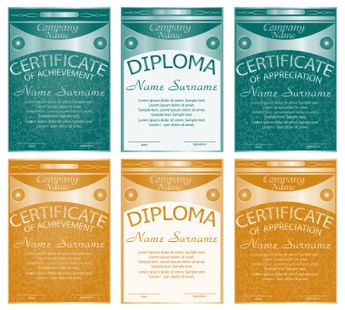 Set diploma, takdir, başarı belgesi. 