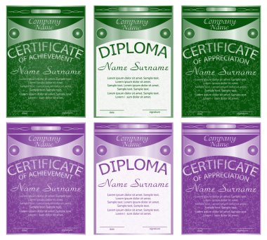 Set diploma, takdir, başarı belgesi.