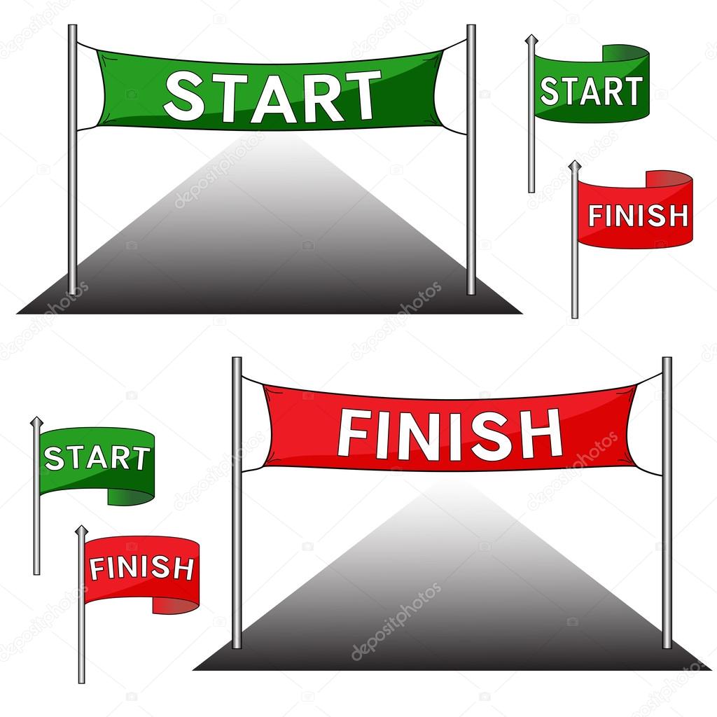 Start- und Zielgatter, Flaggen. rot und grün. - Vektorgrafik