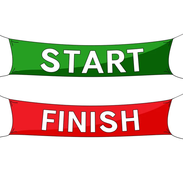 Start ve finiş hatları, yeşil ve kırmızı afiş. 