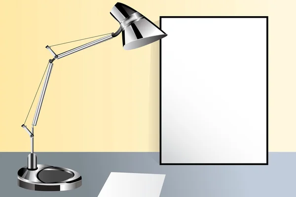 Espacio de trabajo con lámpara. Diseño moderno maqueta de fondo . — Vector de stock