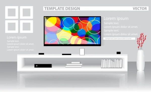 Modelo de design moderno sala de estar com TV. Faz asneira. . — Vetor de Stock