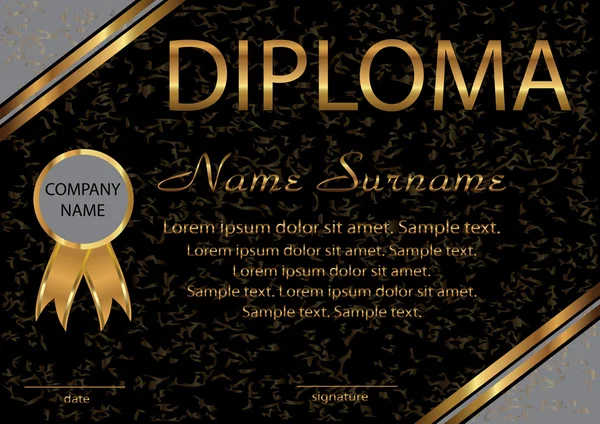 Diploma, certificate. Elegant black template with gold and gray areas.