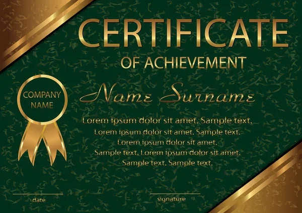 Başarı ya da diploma sertifikası. Zarif yeşil şablon wiith altın köşeleri. 