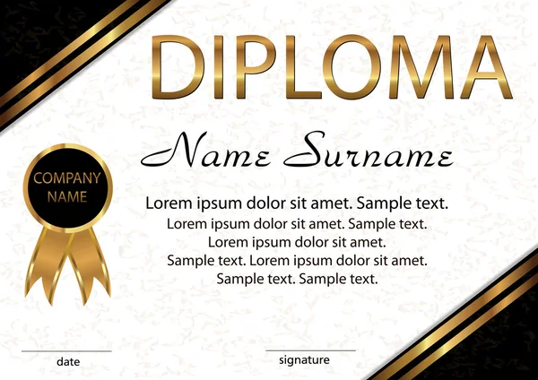 Diploma, certificato. Elegante sfondo chiaro con oro e aree nere . — Vettoriale Stock