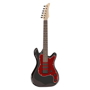 Elektro gitar. Beyaz arkaplanda izole edilmiş vektör rengi çizimleri. El yapımı bir tasarım ögesi.