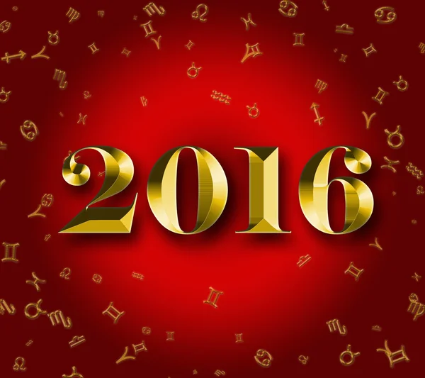 2016 golden astrology signs on the red background — Stock Photo, Image