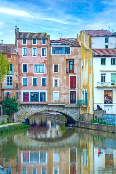 Narbonne França Casas Canal Água Cidade Francesa — Fotografia de Stock