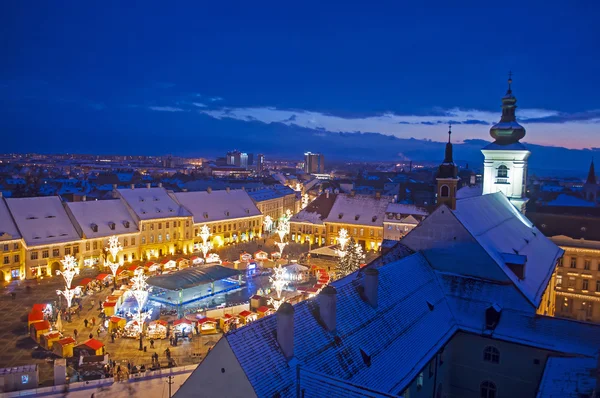 Zimowa noc w Sibiu — Zdjęcie stockowe