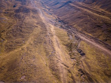 Andes, Güney Amerika 'daki yüksek dağ yolunun havadan görünüşü