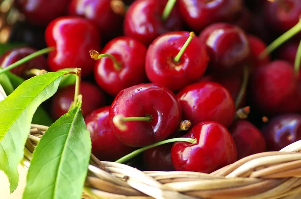 Red cherry fruit in basket — Stock Photo, Image