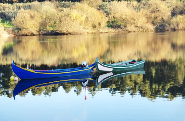 Лодки в реке Тежу, Португалия — стоковое фото