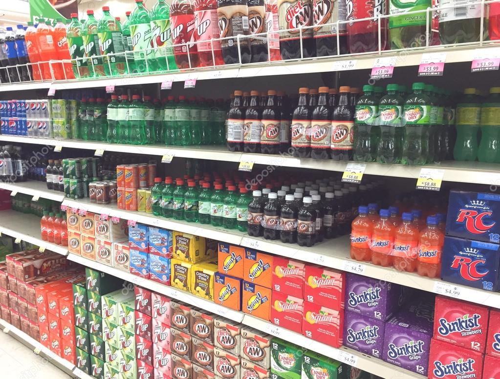 Soda isle in a modern American grocery store Stock Editorial Photo