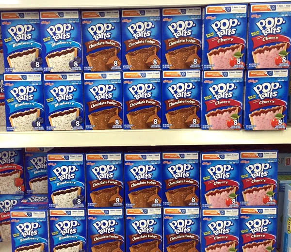 Several Pop Tart boxes on a store shelf — Stock Photo, Image