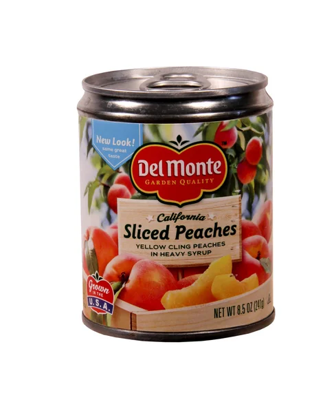 Can of Del Monte Sliced Peaches — Stock Photo, Image