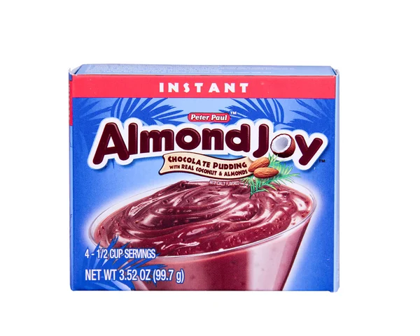 Box of Almond Joy Chocolate and Coconut Pudding — Stock Photo, Image