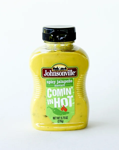 Butelka johnsonville pikantne jalapeno musztardy — Zdjęcie stockowe