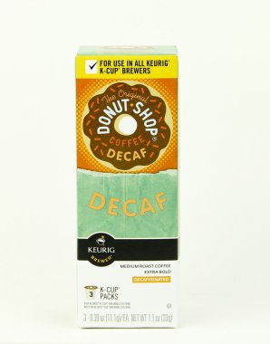 Keurig Donut Dükkanı kafeinsiz kahve kutusu