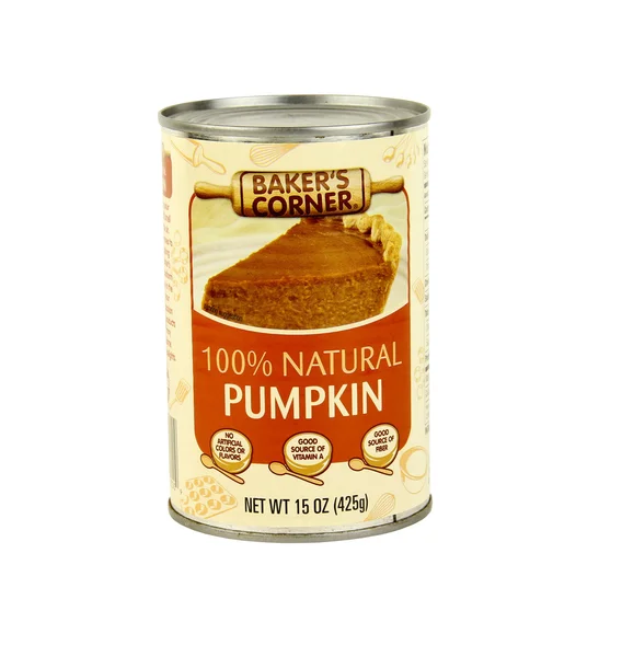 Can of Baker's Corner Natural Pumpkin — Stock Photo, Image