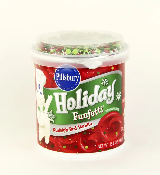 Can of Pillsbury Holiday Funfetti Rudolph Red Vanilla — Stock Photo, Image