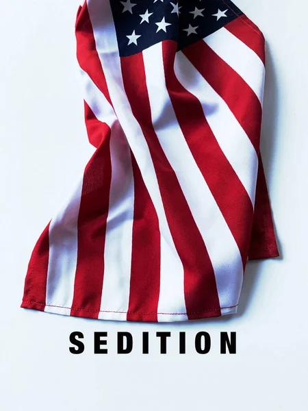 Crumpled Usa Flag Word Sedition Bold Type — Stock Photo, Image
