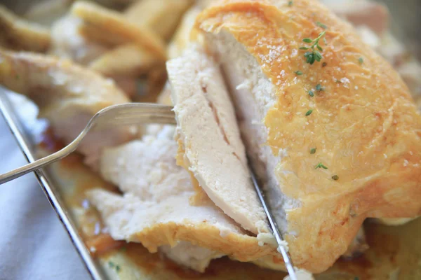 White meat slices from roast chicken — Stock Photo, Image