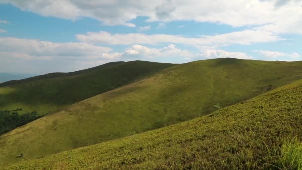 Bulutlar ve güzel dağlar yeşil bilberry çalıların — Stok video