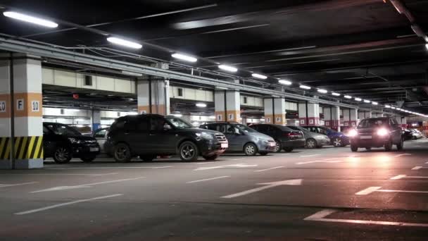 Cars on underground parking — Stock Video