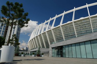 KYIV, UKRAINE, 28 Temmuz 2020: Olimpiyat Ulusal Spor Kompleksi, Ukrayna 'nın başkenti Kiev' deki Olimpiyat Stadyumu olarak da bilinir.