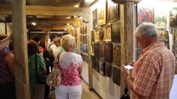 People at excursion inside Radomysl Castle — Stock Video