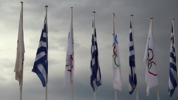 Banderas nacionales y olímpicas — Vídeo de stock