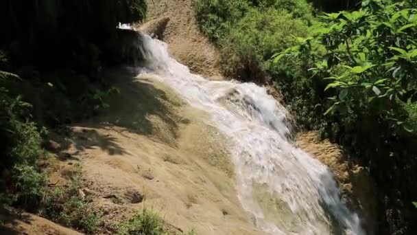 Seventh level of seven-tiered Erawan Waterfall — Stock Video