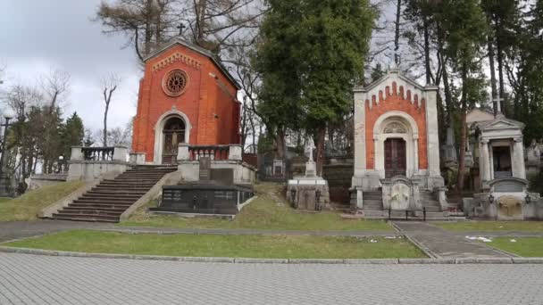 Tumbas antiguas en el cementerio de Lychakiv en Lviv — Vídeo de stock