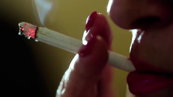 Femme avec cigarette gros plan — Video