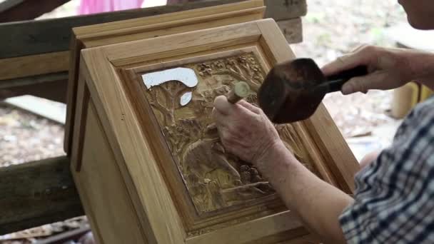 Homem corta quadro com elefantes — Vídeo de Stock