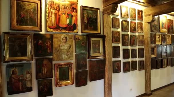 Old icons inside Radomysl Castle — Stock Video