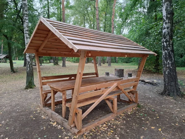 Bir orman parkında dinlenmek ve yemek yemek için çardak.