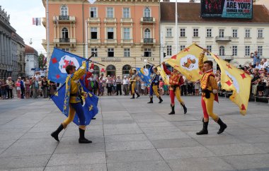 Grup üyeleri halk Storici Sbandieratori Contrade Cori, Cori, İtalya