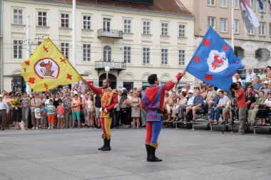 Grup üyeleri halk Storici Sbandieratori Contrade Cori, Cori, İtalya