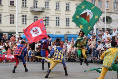 Grup üyeleri halk Storici Sbandieratori Contrade Cori, Cori, İtalya