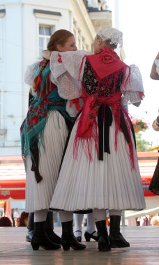 Halk grupları veseli medimurci Hırvatistan Zagreb 48 Uluslararası Folklor Festivali sırasında üyeleri